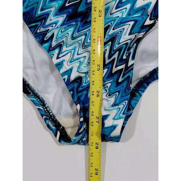 Upstream Sport Women's 1 Pc Blue Waves Criss-cross Bra Swimsuit Size 16 - Picture 10 of 14